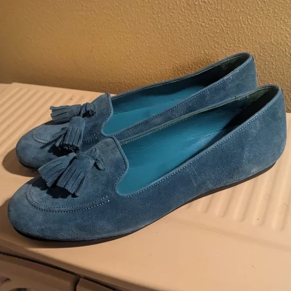 Charles Philip Milan Turquoise Blue Suede Tassel Loafers size 8.5​ - Picture 2 of 15